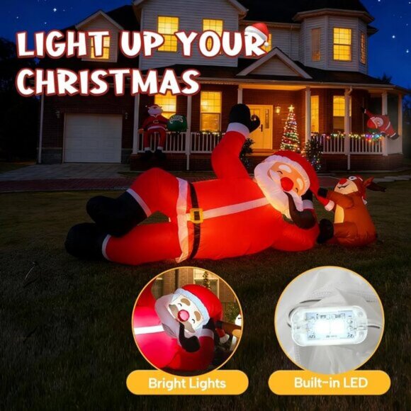 ⚡8FT Christmas Inflatable Lying Santa Reindeer Outdoor Roof Indoor Decoration - Picture 4 of 7